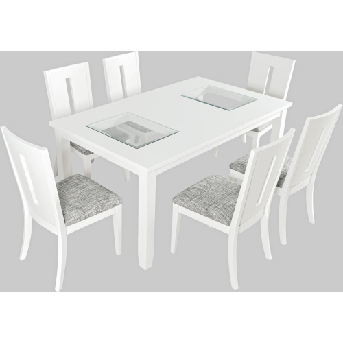 Urban Icon 66" Extension Dining Table in White with Glass Inlay